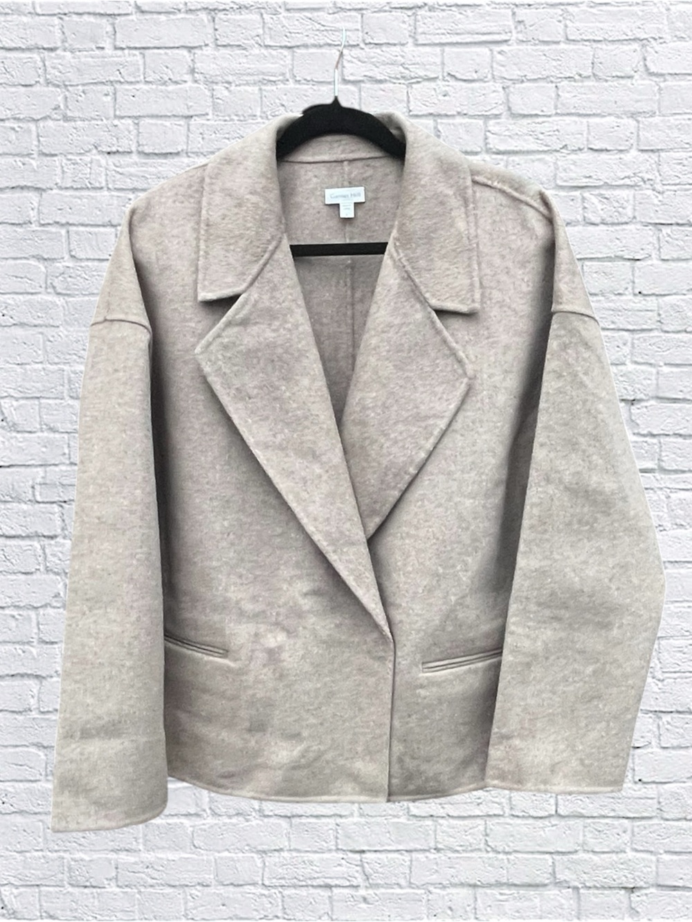 Garnet Hill Wool Blend Oversized Coat Oatmeal Beige Notched Lapel Size L